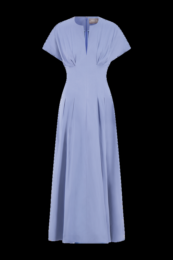 Lela Rose Cotton Poplin Smocked Back Dress Cornflower