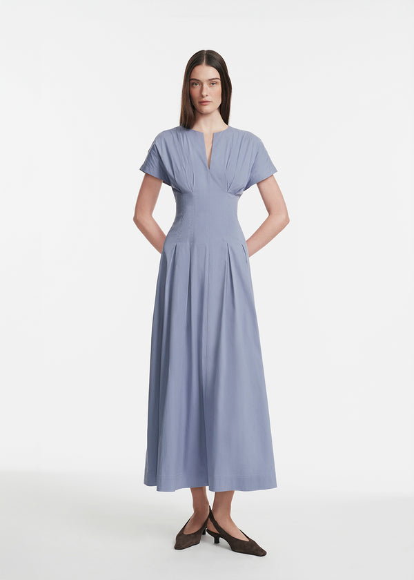 lela rose Cotton Poplin Smocked Back Dress Cornflower