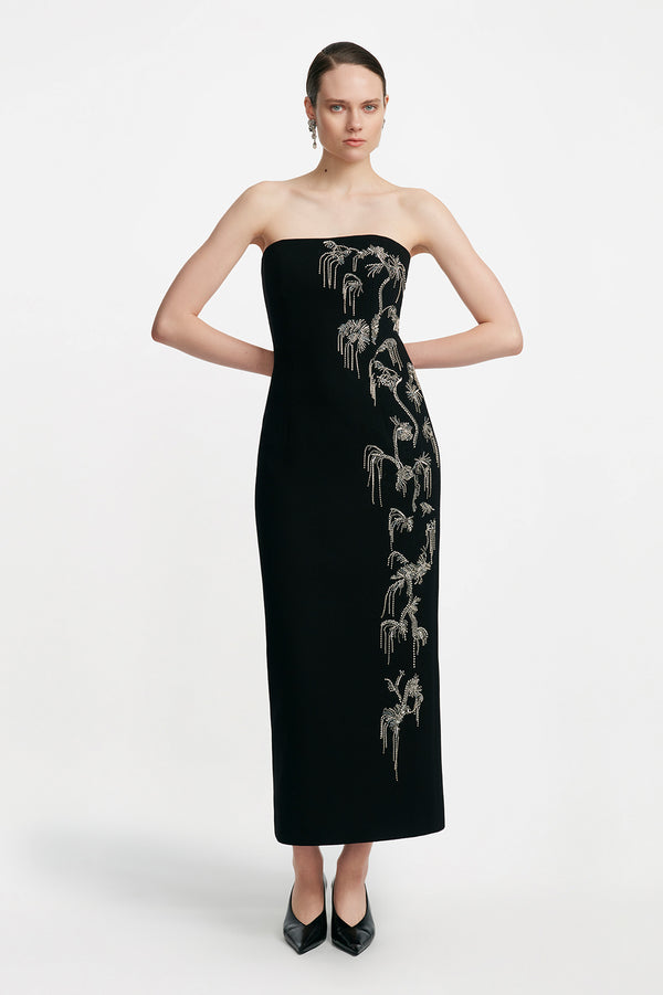 lela rose Crystal Embroidery Strapless Sheath Black