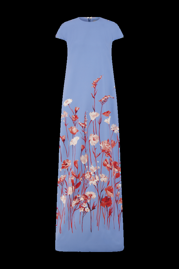 lela Rose Floral Crepe Augusta Gown Cornflower Multi