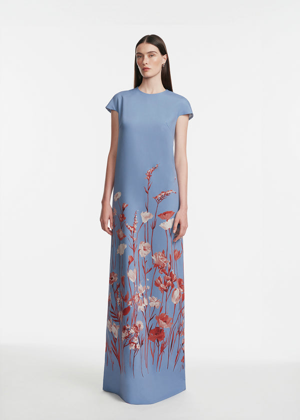 lela rose Floral Crepe Augusta Gown Cornflower Multi