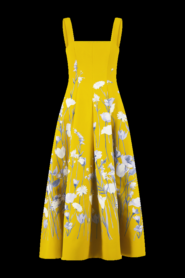 Lela Rose Floral Faille Square Neck Full Dress Ochre Multi