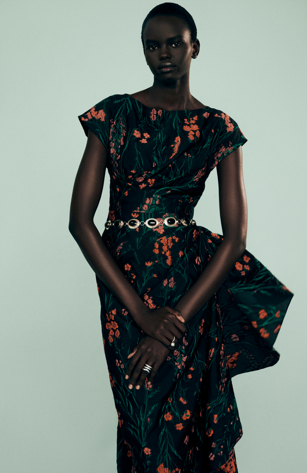 Lela Rose Floral Fil Coupe Florence Gown Black Multi