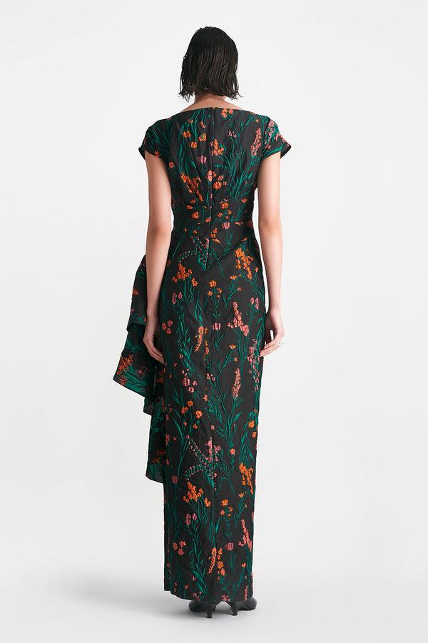 Lela Rose Floral Fil Coupe Florence Gown Black Multi