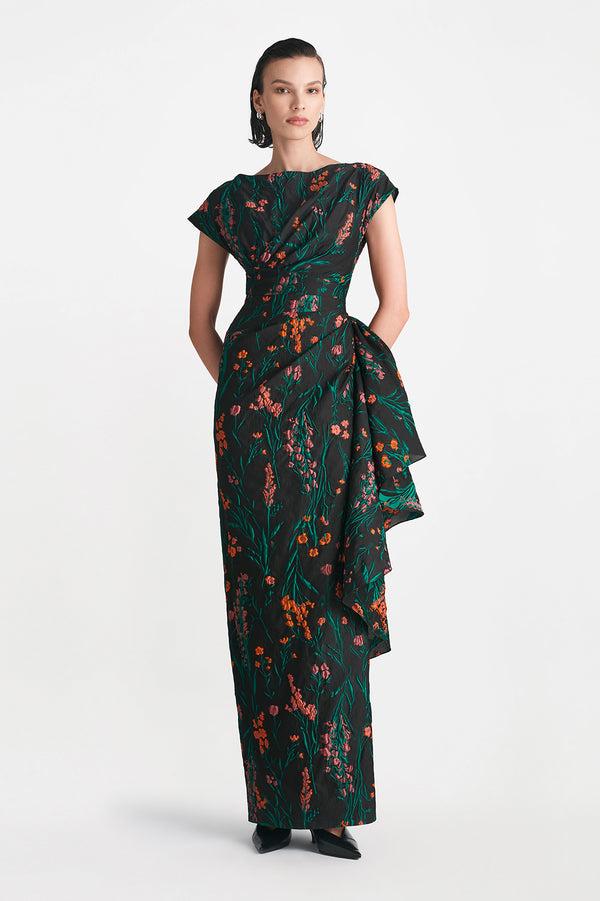 lela rose Floral Fil Coupe Florence Gown Black Multi