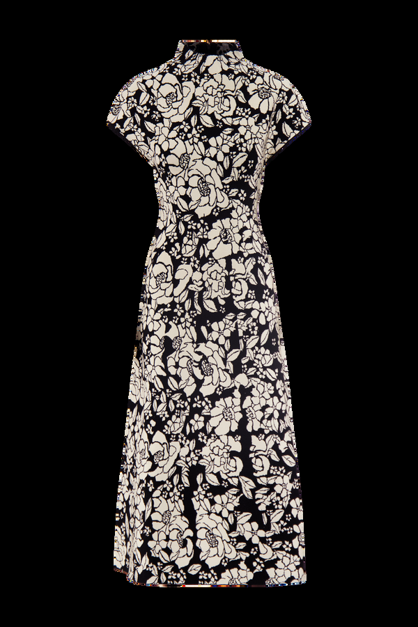 Lela Rose Floral Jacquard Knit Mock Neck Dress Black/Ivory