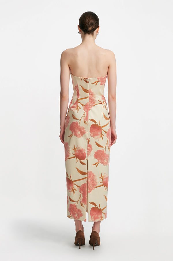 Lela Rose Floral Velvet Draped Bust Sheath Pink Multi