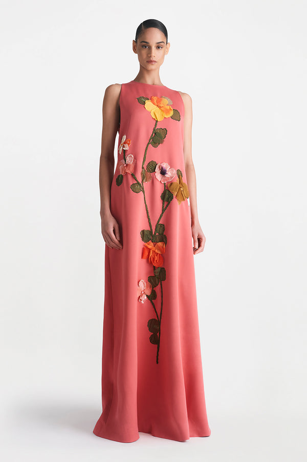 lela rose Fluid Crepe Floral Embroidery Francie Gown Berry Multi