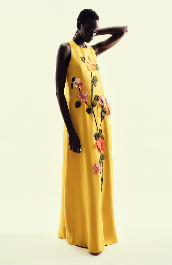 Lela Rose Fluid Crepe Floral Embroidery Francie Gown Mustard Multi