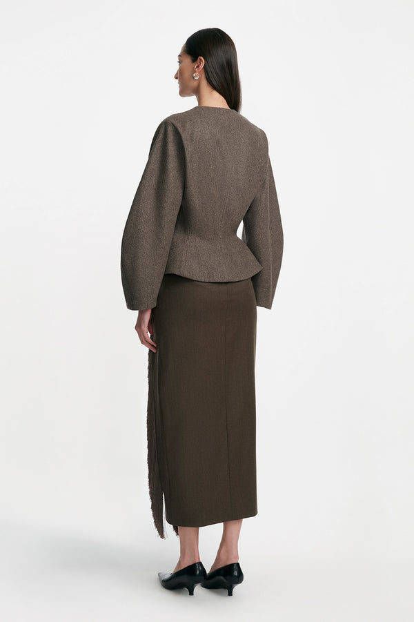 Lela Rose Boiled Wool Coating Peplum Jacket Stone