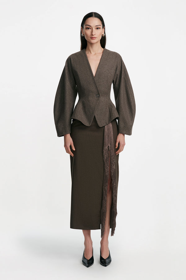 lela rose Boiled Wool Coating Peplum Jacket Stone