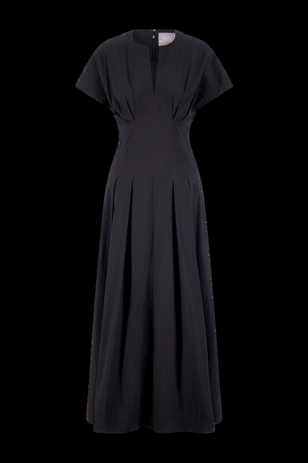 Lela Rose Cotton Poplin Smocked Back Dress Black