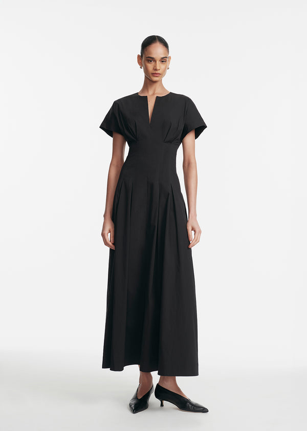 lela rose Cotton Poplin Smocked Back Dress Black