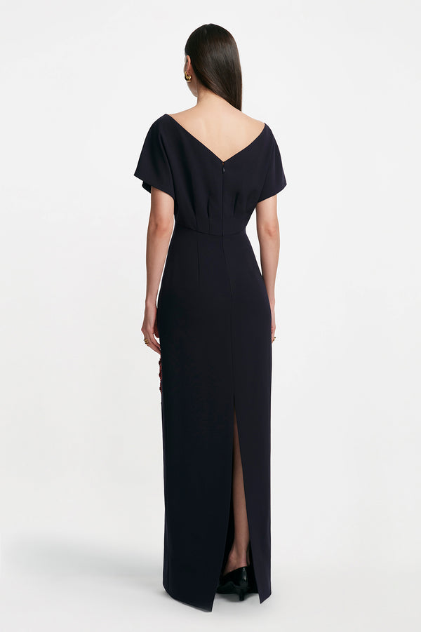 Lela Rose Floral Embroidery Savannah Gown Navy