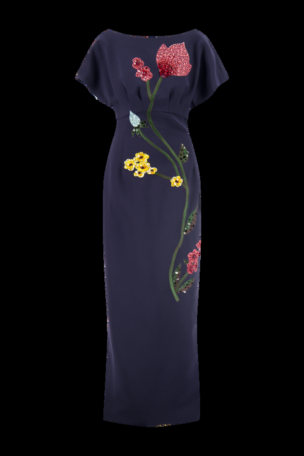 Lela Rose Floral Embroidery Savannah Gown Navy