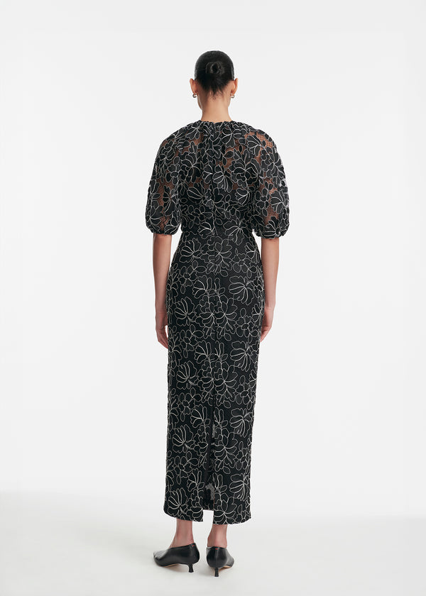 Lela Rose Floral Lace Naomi Dress Black/Ivory