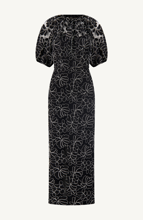 Lela Rose Floral Lace Naomi Dress Black/Ivory