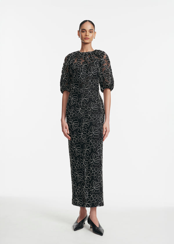 lela rose Floral Lace Naomi Dress Black/Ivory