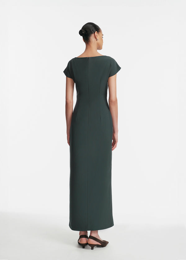 Lela Rose Fluid Crepe Cascade Dress Teal