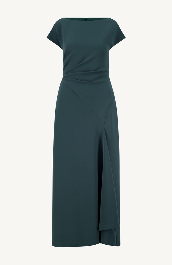 Lela Rose Fluid Crepe Cascade Dress Teal