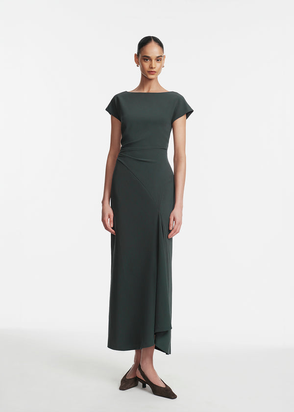 lela rose Fluid Crepe Cascade Dress Teal