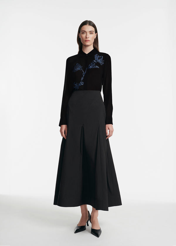 lela rose Ikat Floral Embroidered Shirt Black