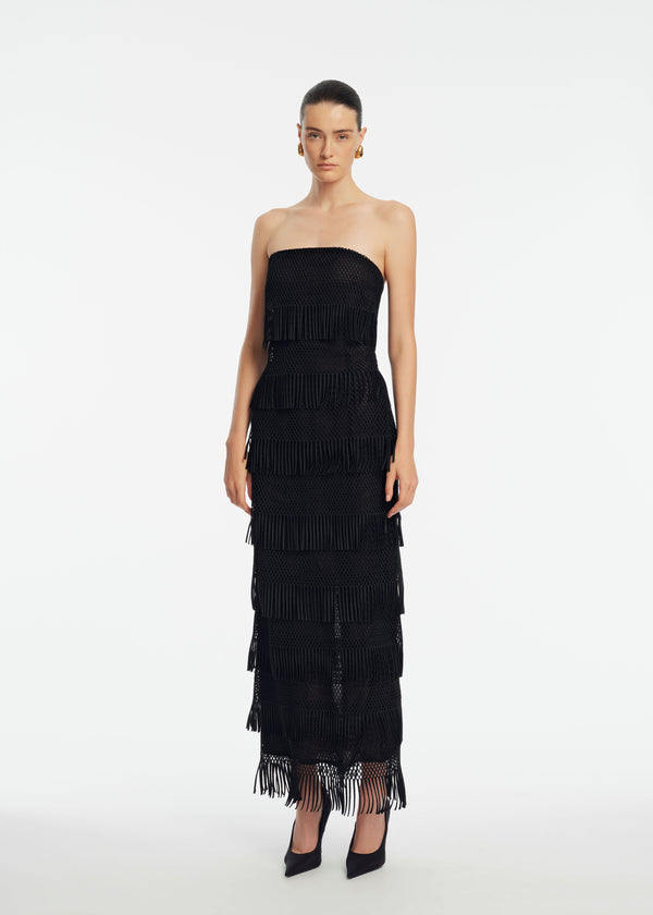 Lela Rose Macrame Lace Column Dress Black