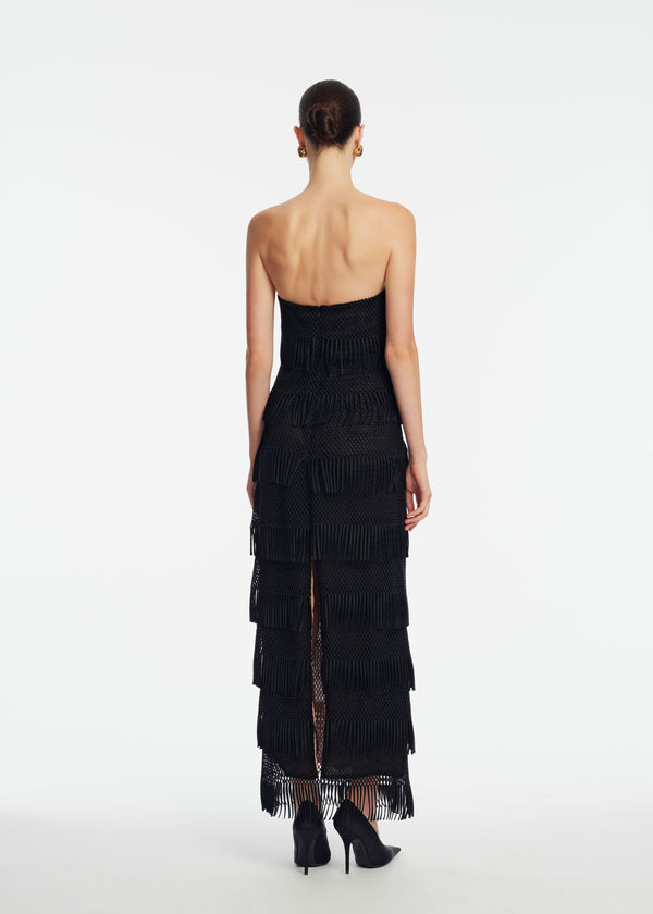 Lela Rose Macrame Lace Column Dress Black