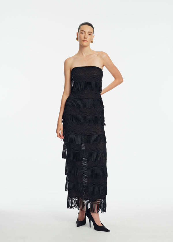 lela rose Macrame Lace Column Dress Black