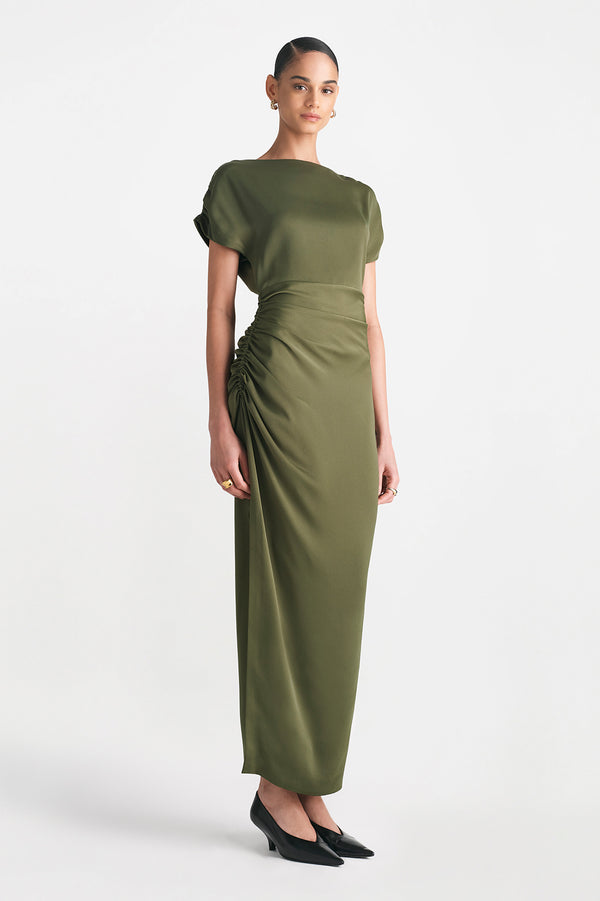 Lela Rose Satin Crepe Heather Dress Forest