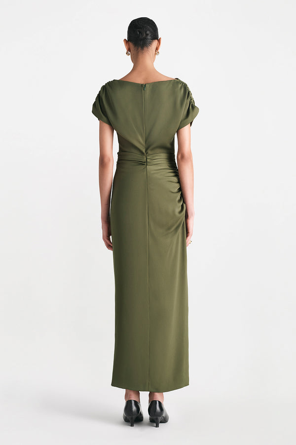 Lela Rose Satin Crepe Heather Dress Forest