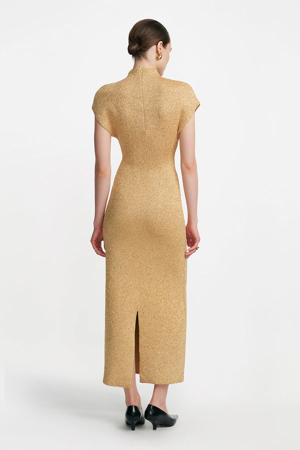 Lela Rose Sequin Knit Mock Neck Dress Sunlight