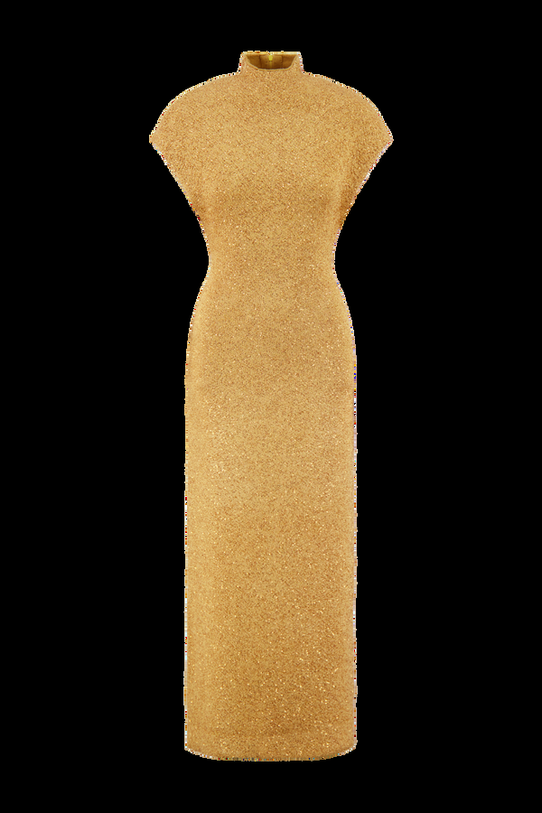 Lela Rose Sequin Knit Mock Neck Dress Sunlight