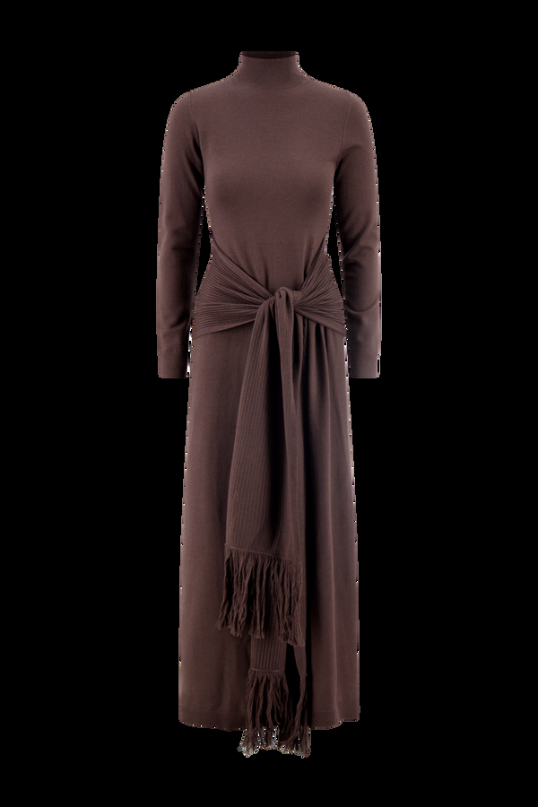 lela rose Merino Wool Knit Mock Neck Wrap Dress Cocoa