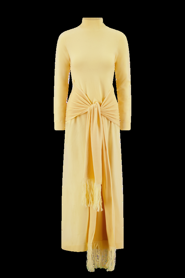 Lela Rose Merino Wool Knit Mock Neck Wrap Dress Sunlight