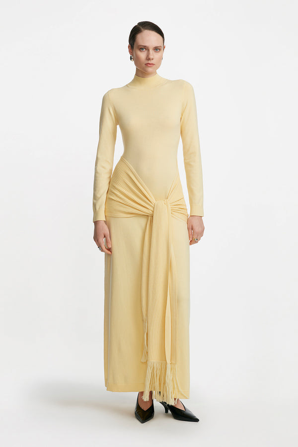 lela rose Merino Wool Knit Mock Neck Wrap Dress Sunlight