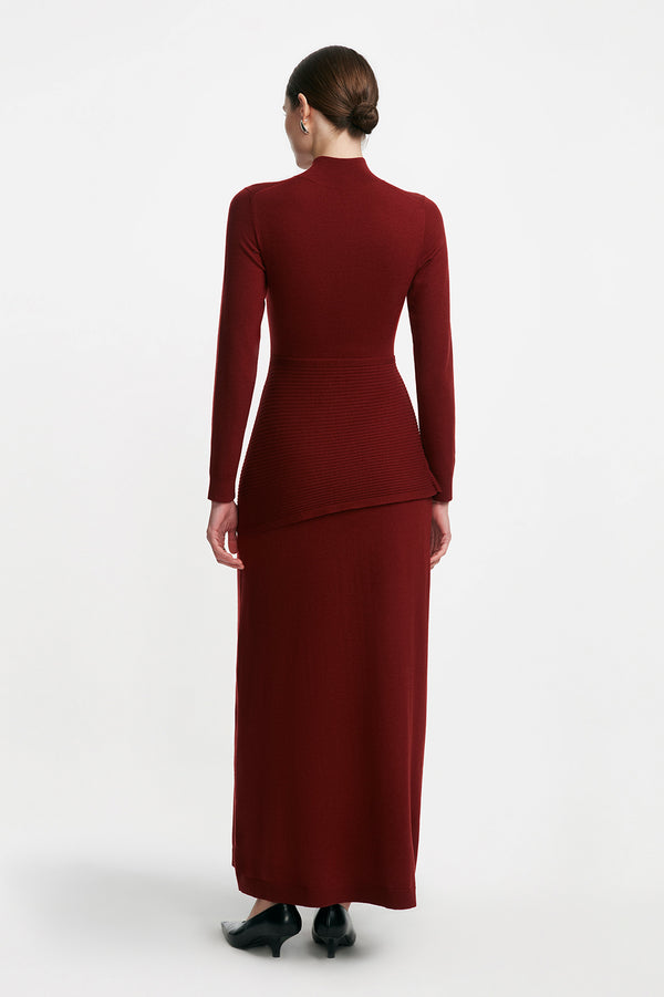 Lela Rose Merino Wool Knit Mock Neck Wrap Dress Wine
