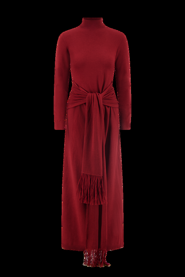 Lela Rose Merino Wool Knit Mock Neck Wrap Dress Wine