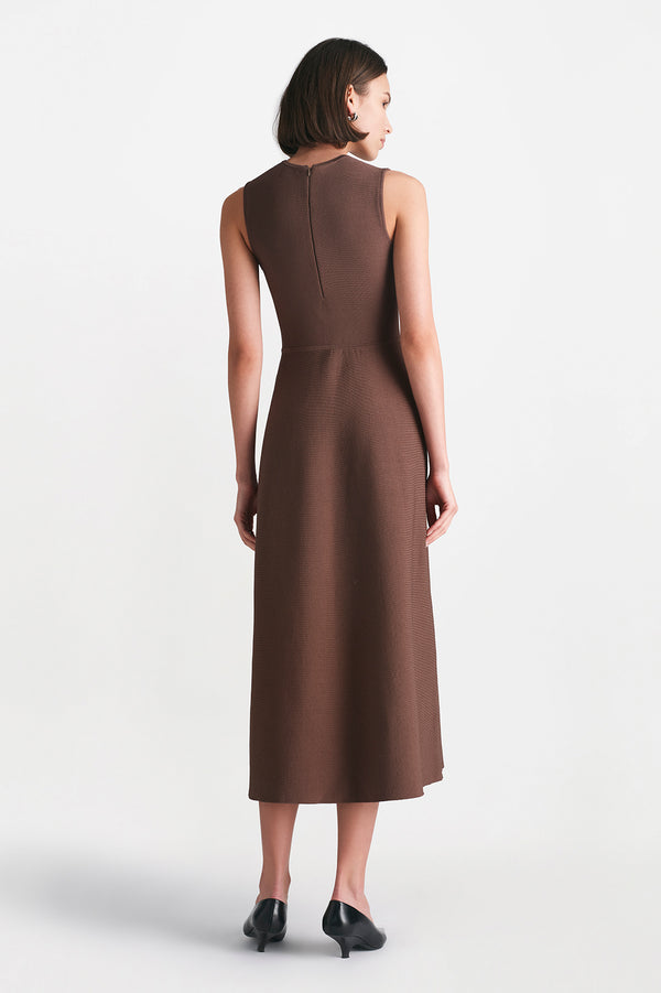 Lela Rose Raffia Embroidered Knit Hailey Dress Chocolate