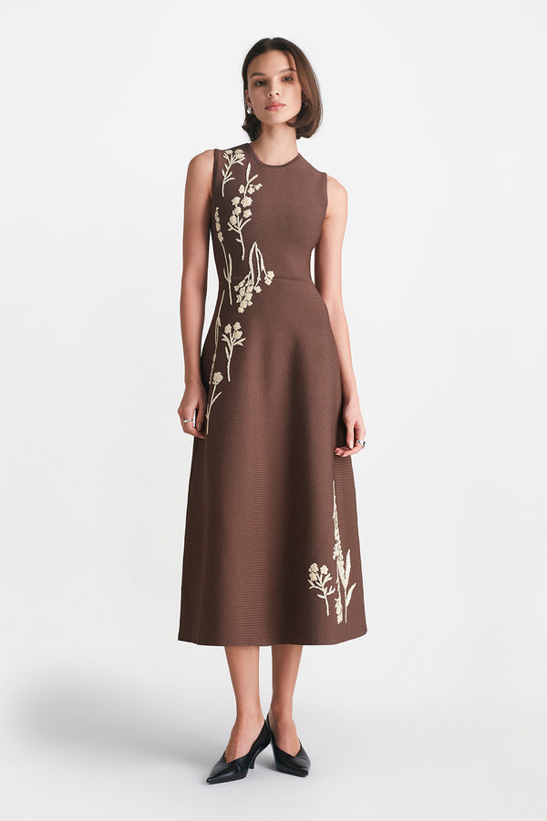 lela rose Raffia Embroidered Knit Hailey Dress Chocolate