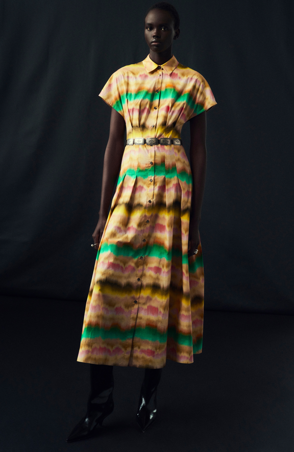 Lela Rose Sunset Cotton Seam Detail Shirt Dress Multi