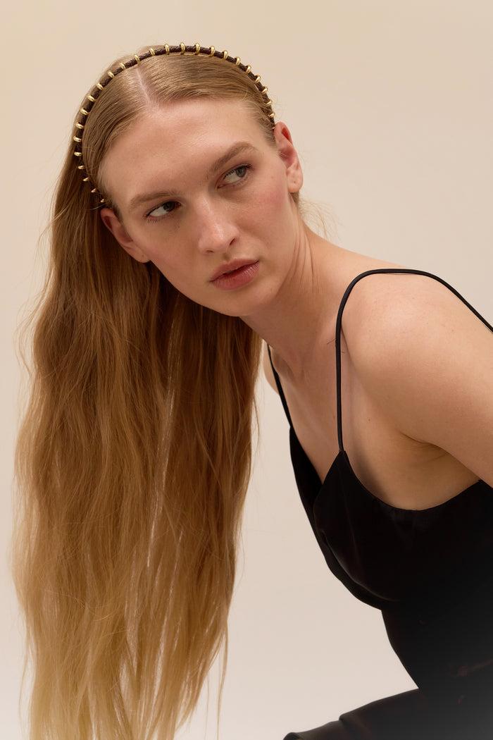 Lelet Ny Bentley Braided Leather Headband Chocolate