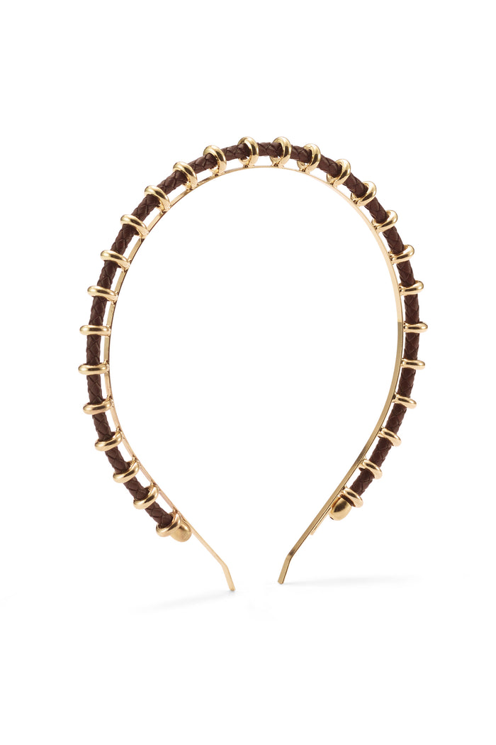 lelet ny Bentley Braided Leather Headband Chocolate
