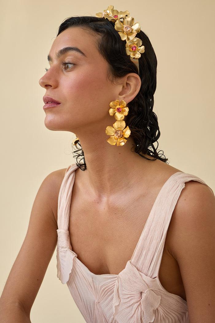 Lelet Ny Eden Floral Crystal Drop Earrings Pink Multi