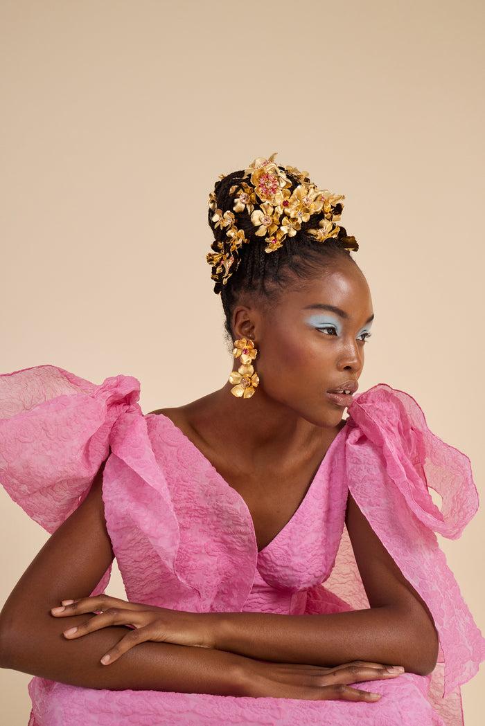 Lelet Ny Eden Floral Crystal Drop Earrings Pink Multi