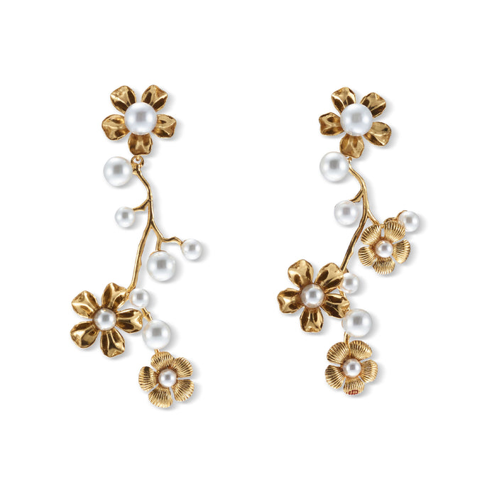 lelet ny Brynn Floral Pearl Linear Earrings