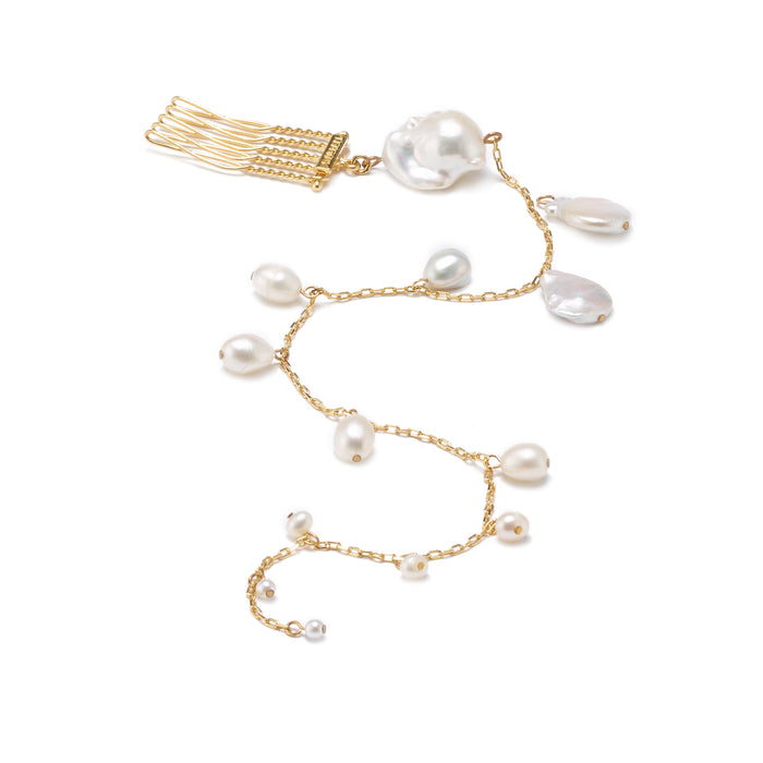lelet ny Freshwater Pearl Spine Comb 14K GOLD