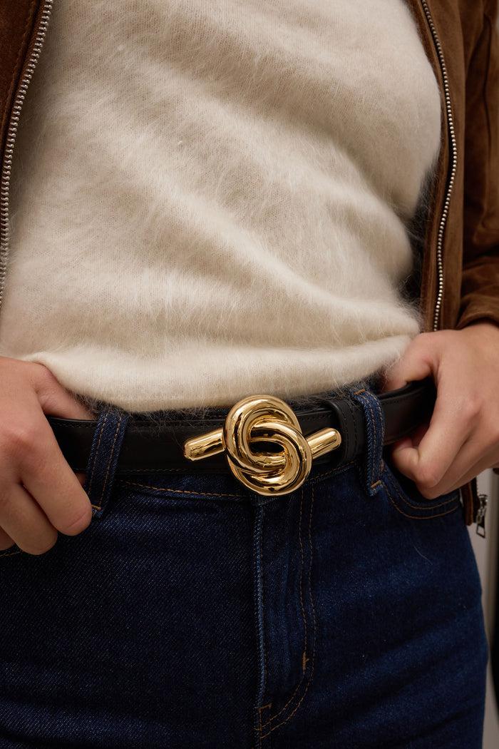 Lelet Ny Glossy Knot Leather Belt Black