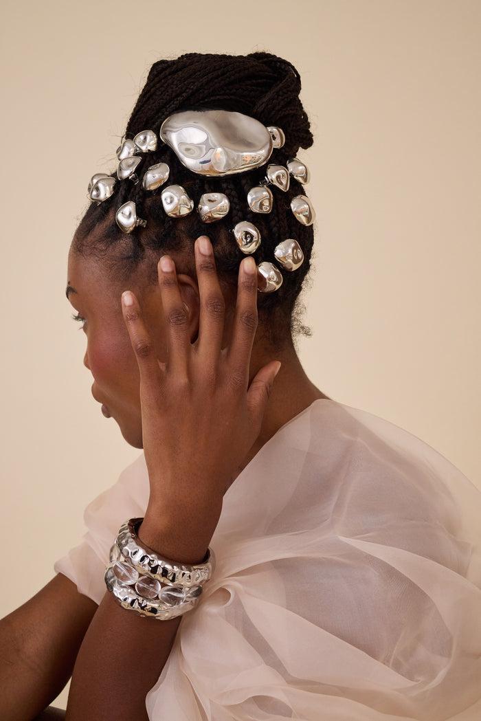 Lelet Ny Hammered Arch Cuff Bracelet Rhodium