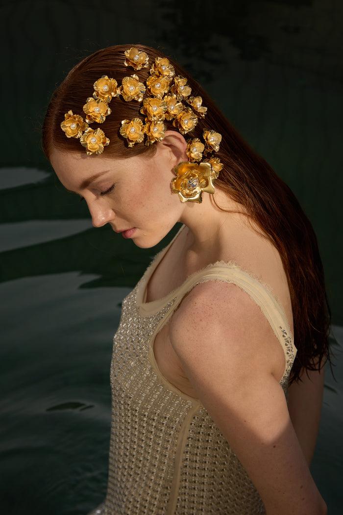 Lelet Ny Jasmine Floral Crystal Button Earrings